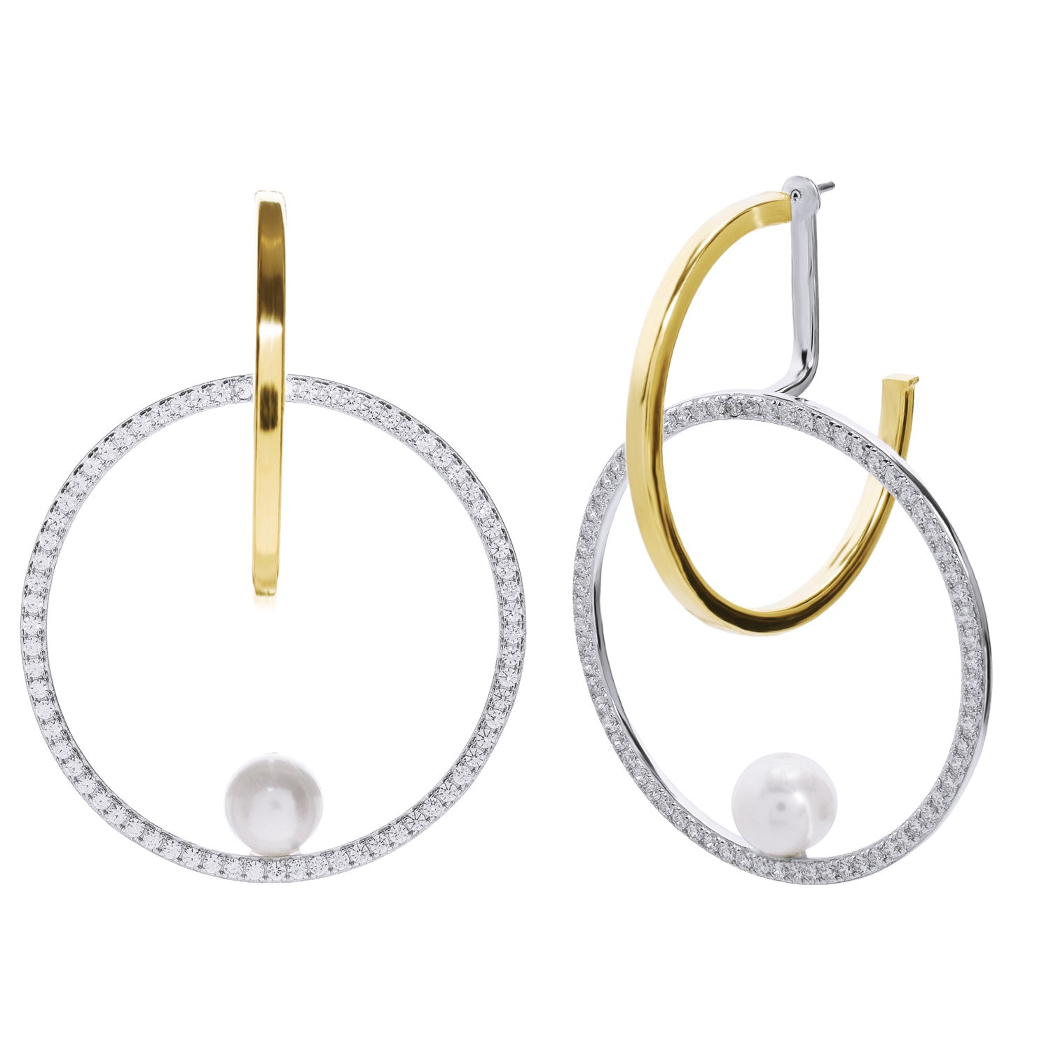 Boucles d'oreilles bicolore de argent double perleavec