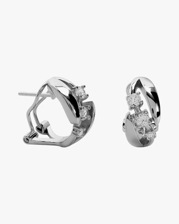 Omega clasp earrings with three cubic zirconia and curved design