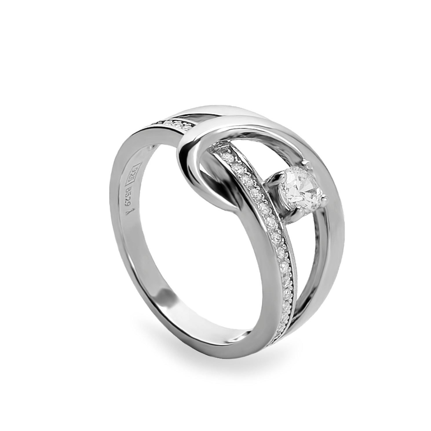 Anneaux en criconiteargent avec zircon central design enchevêtré