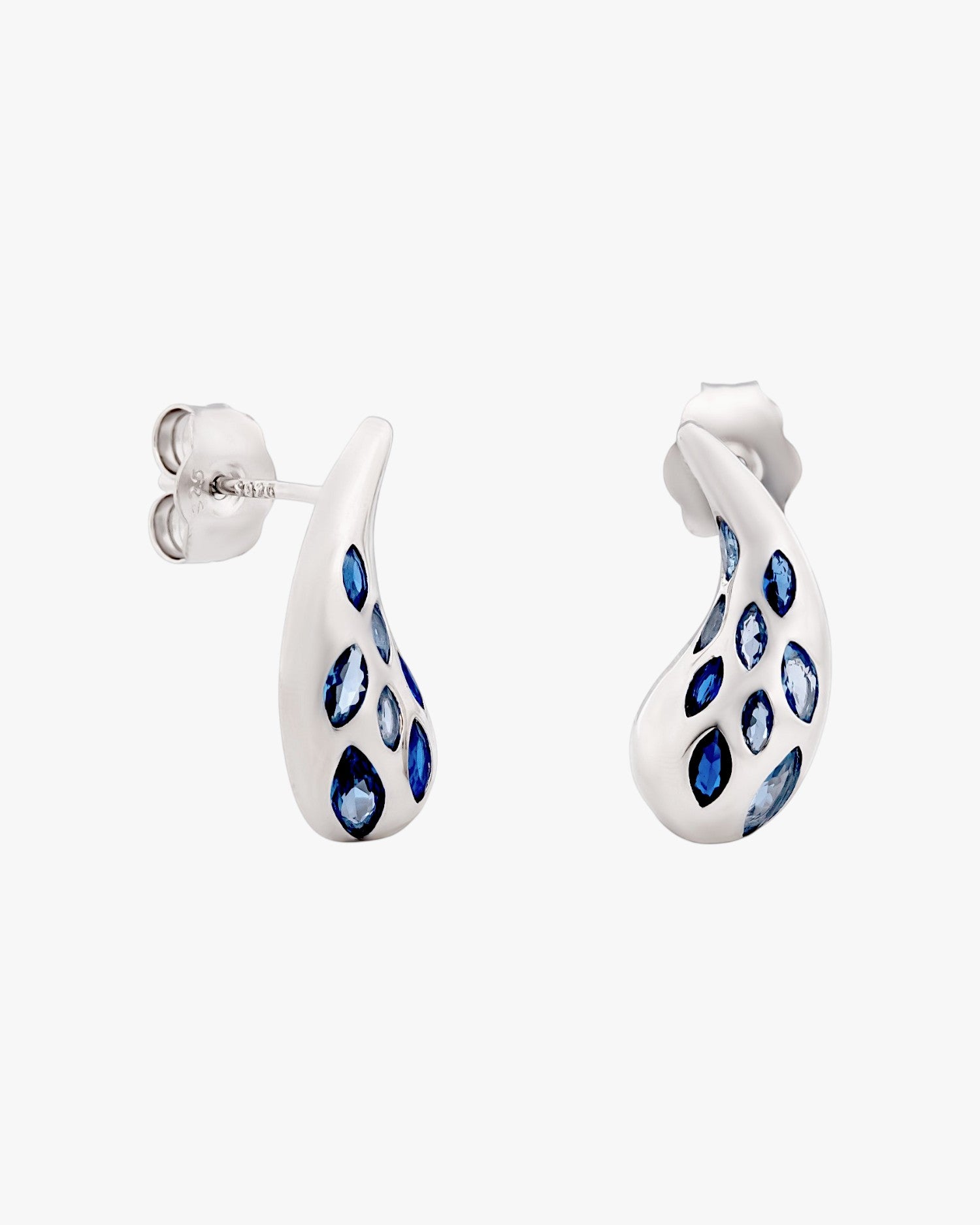Pendientes con piedras diseño gota en tono azul