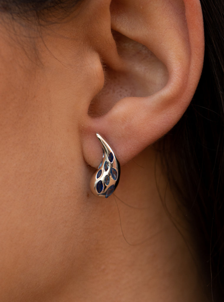 Pendientes con piedras diseño gota en tono azul