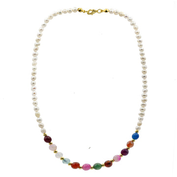 Collares cortos diseño perlas con piedras naturales