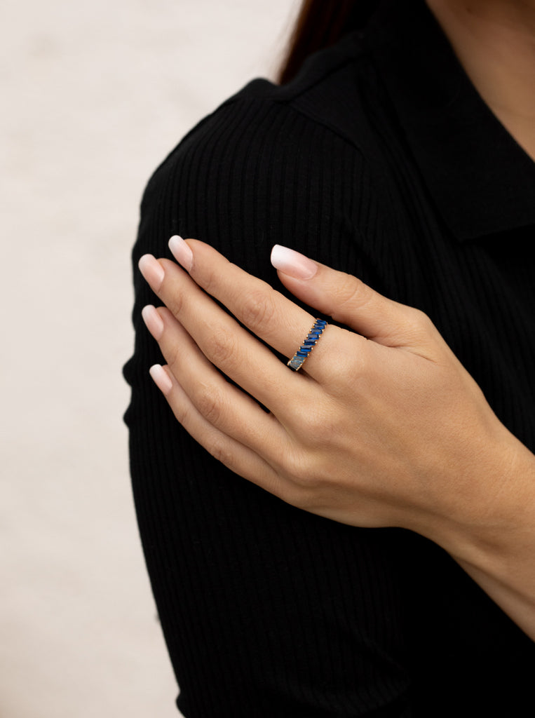 Anillos con piedras en tonos azules talla baguette