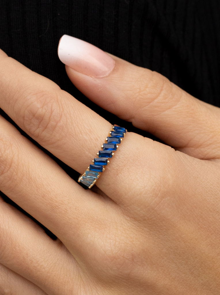 Anillos con piedras en tonos azules talla baguette