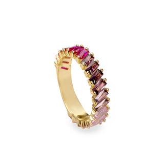 Anillos con piedras de plata en tonos rosas talla baguette