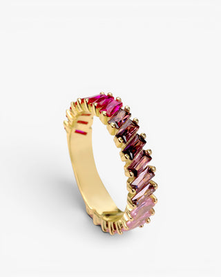 Anillos con piedras de plata en tonos rosas talla baguette
