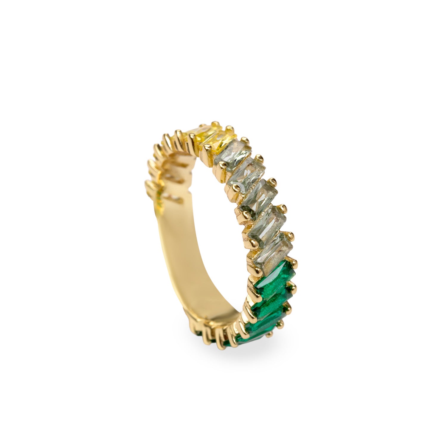 Anillos con piedras en tonos verdes talla baguette