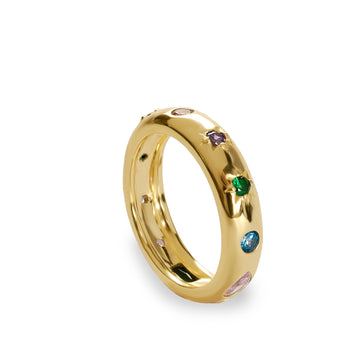 Anillo de plata bañados en oro con gemas de colores