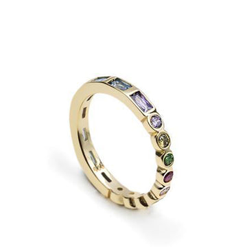 Rings with multicolored silver stones in different sizes