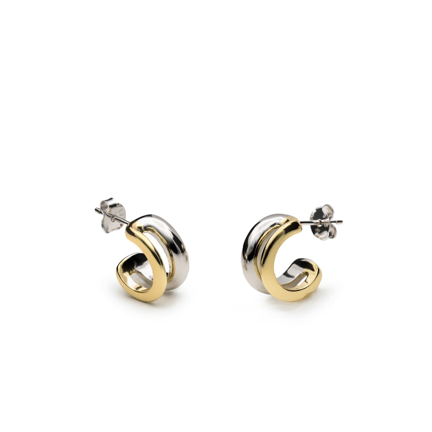 Pendientes aro mini bicolor en plata