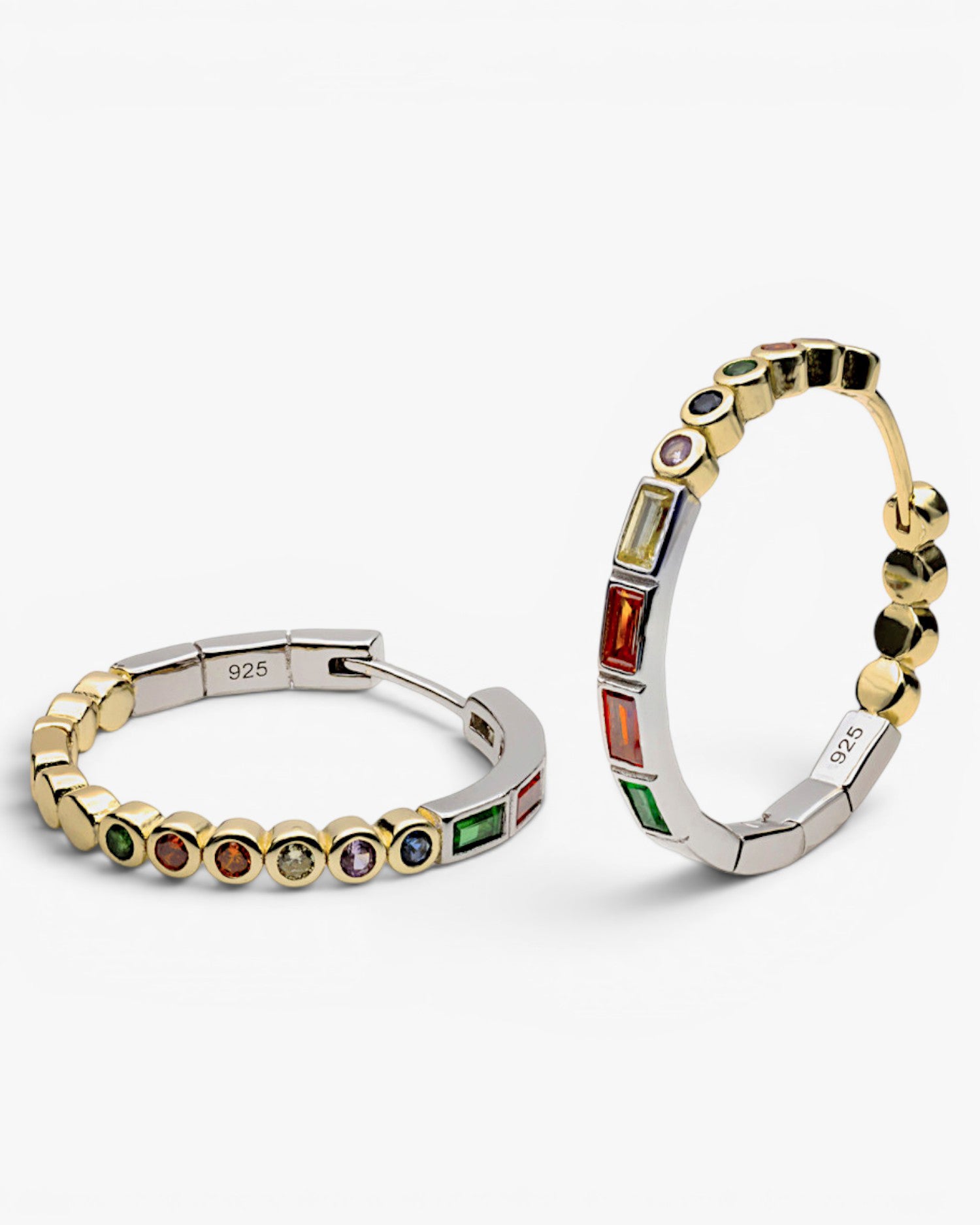 Pendientes aros bicolor con gemas multicolores