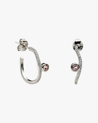 Boucles d'oreilles créoles en argent ornées de zirconiums cubiques et d'une pierre rose