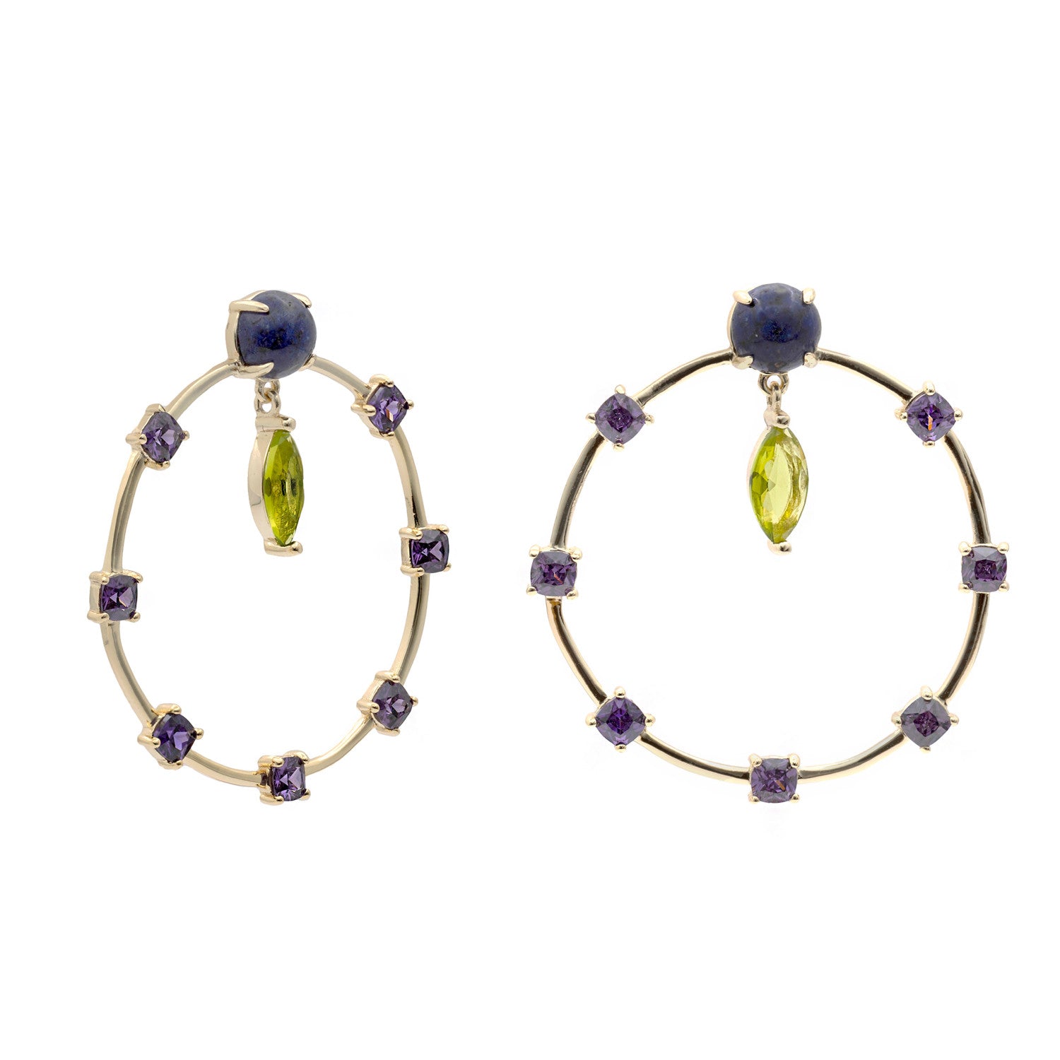 Pendientes originales estilo aro en tonos púrpura