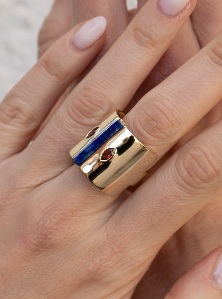 Anillos de diseño con franja de lapislázuli