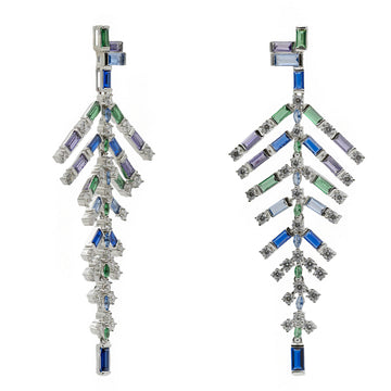 Pendientes largos con piedras de colores estilo hoja