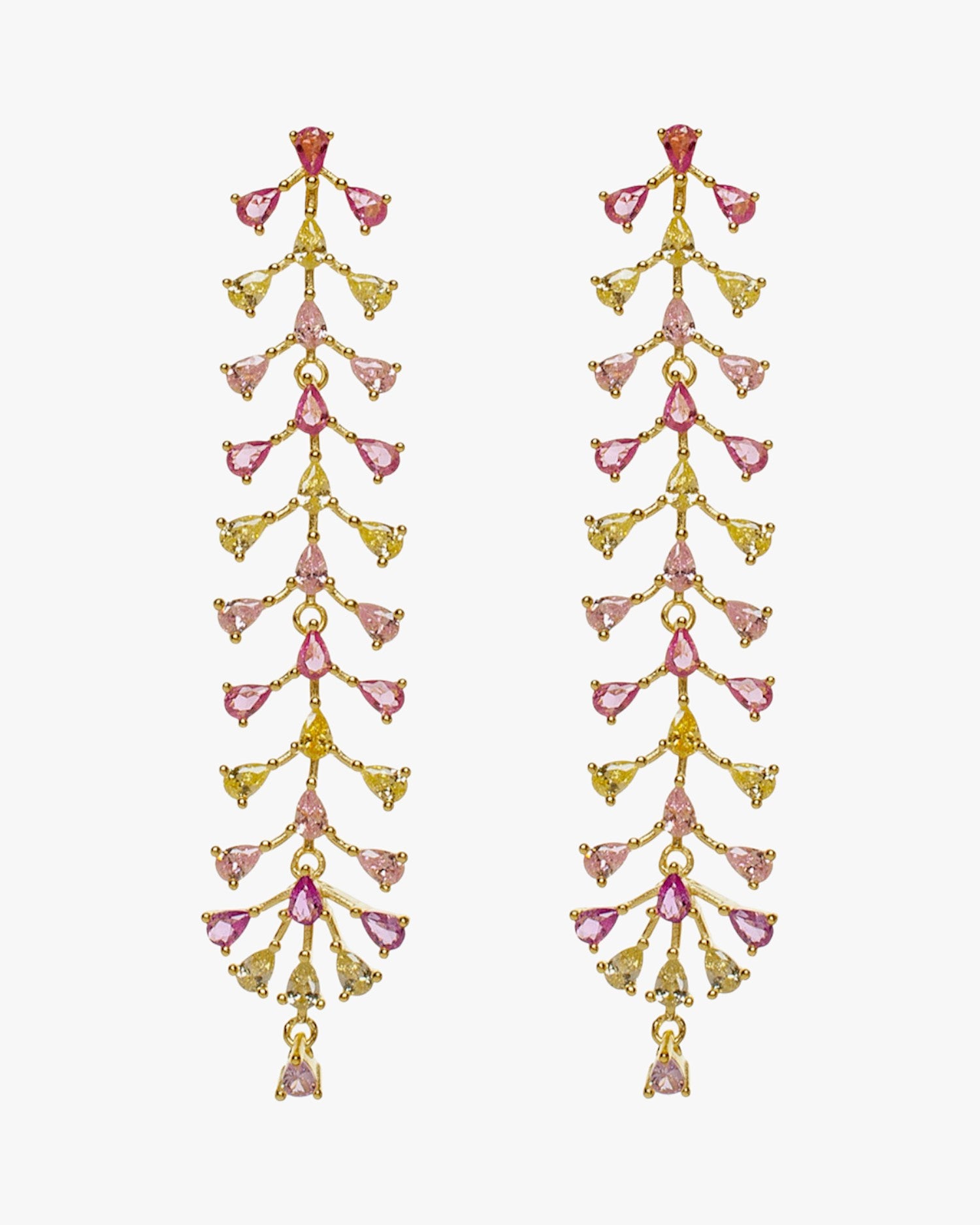 Pendientes largos con piedras tono rosa y amarillo