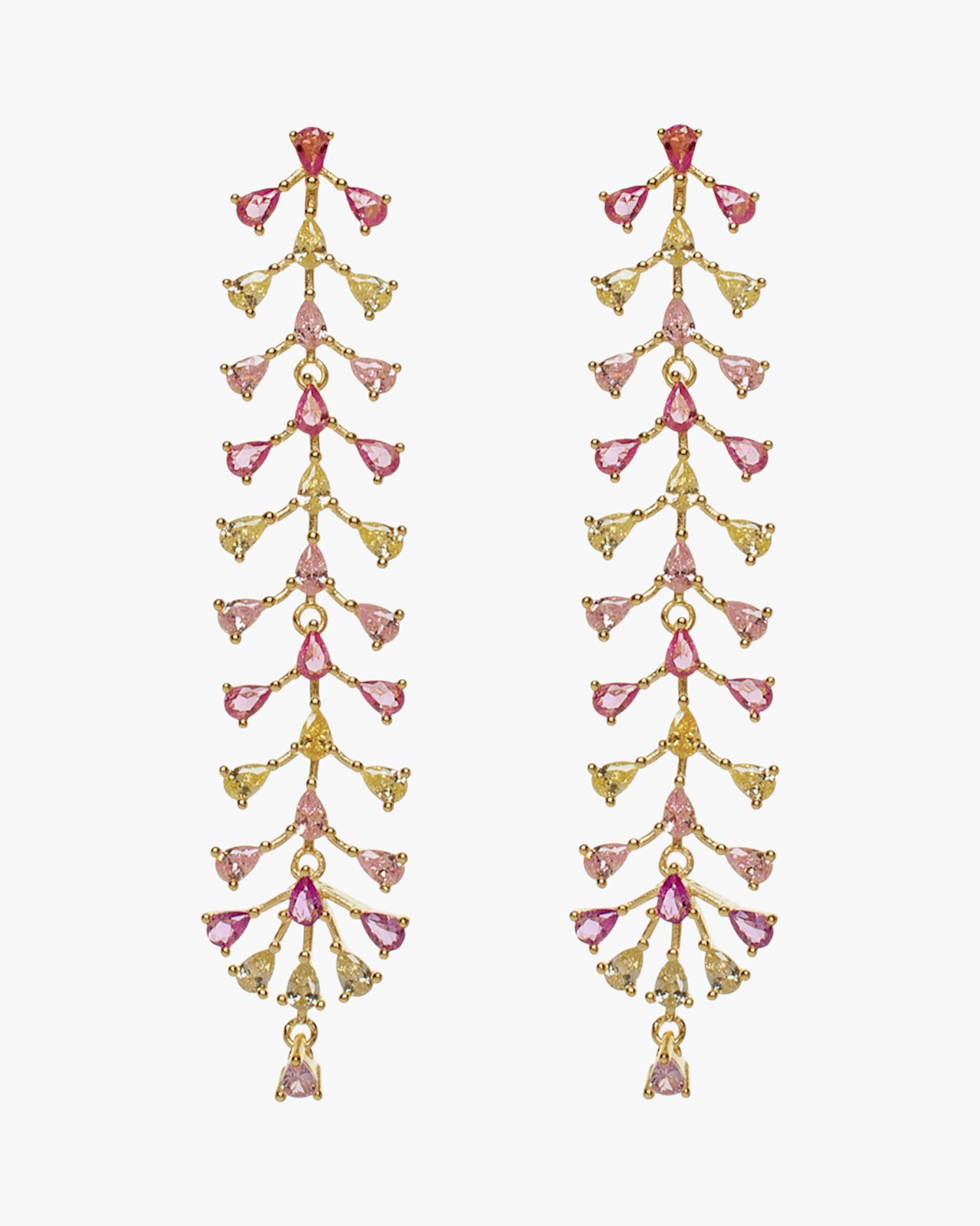 Pendientes largos con piedras tono rosa y amarillo