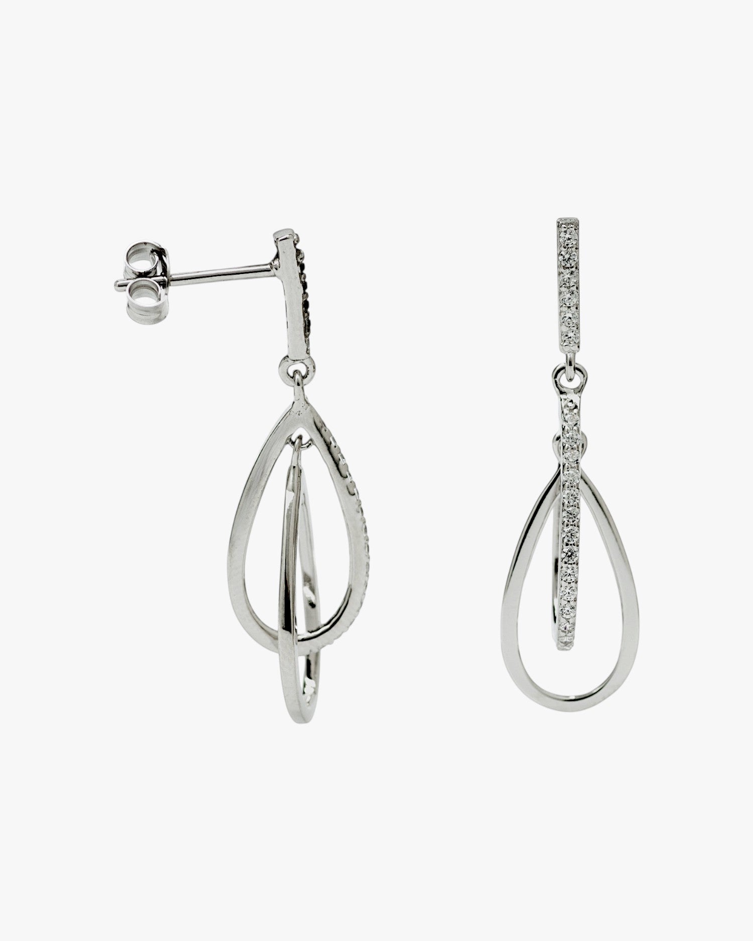Pendientes largos diseño doble gota con circonitas