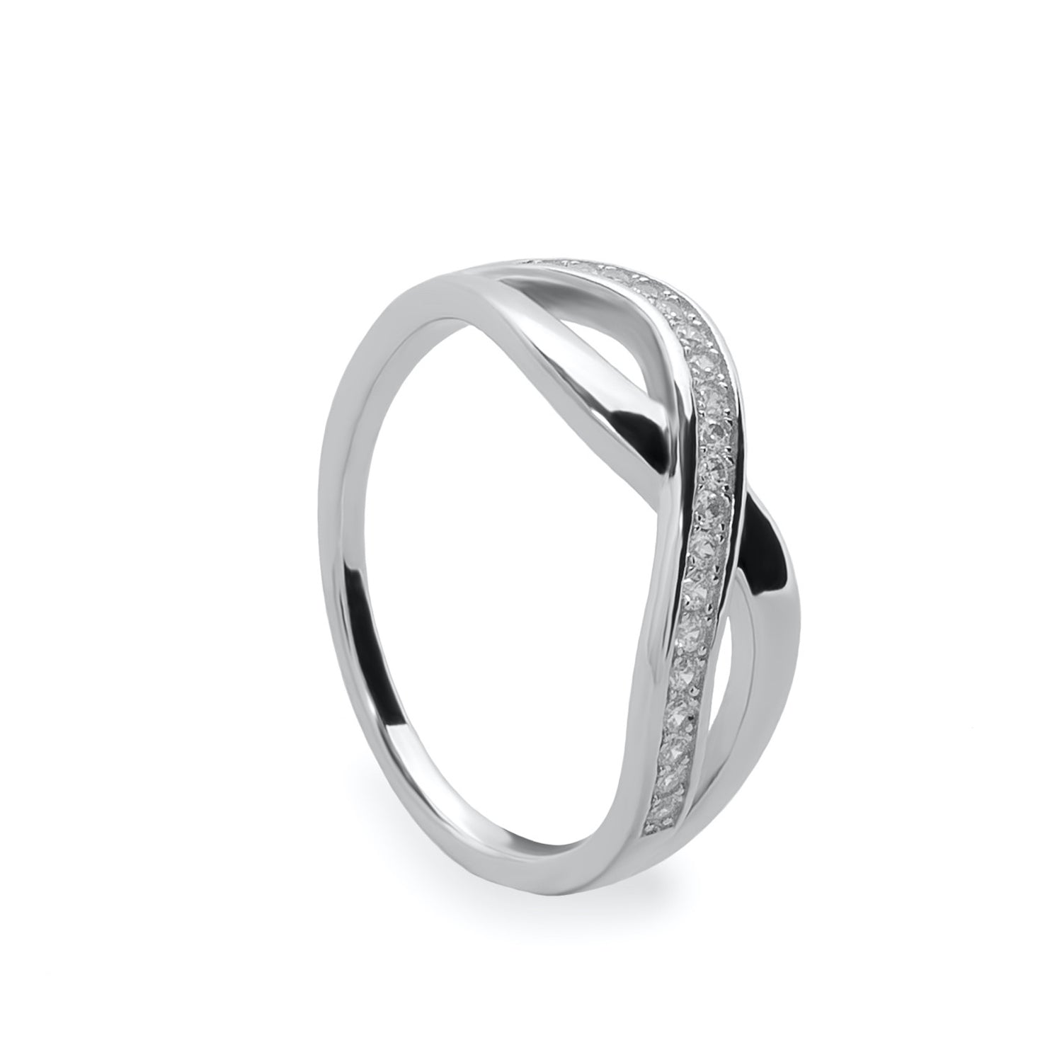 Anillo con circonitas lineas cruzadas