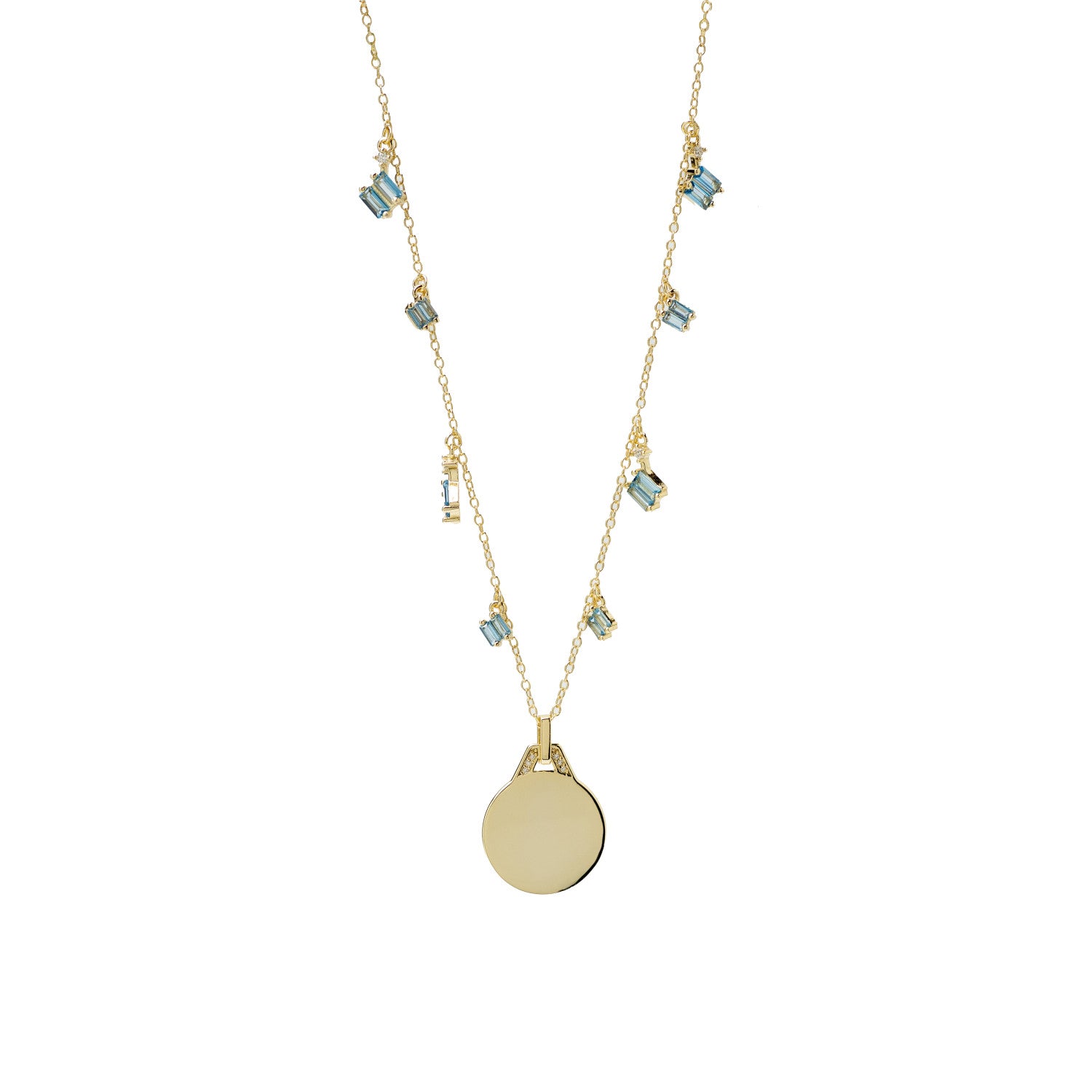 Collar de plata de ley 925 con medalla redonda y cristales azules