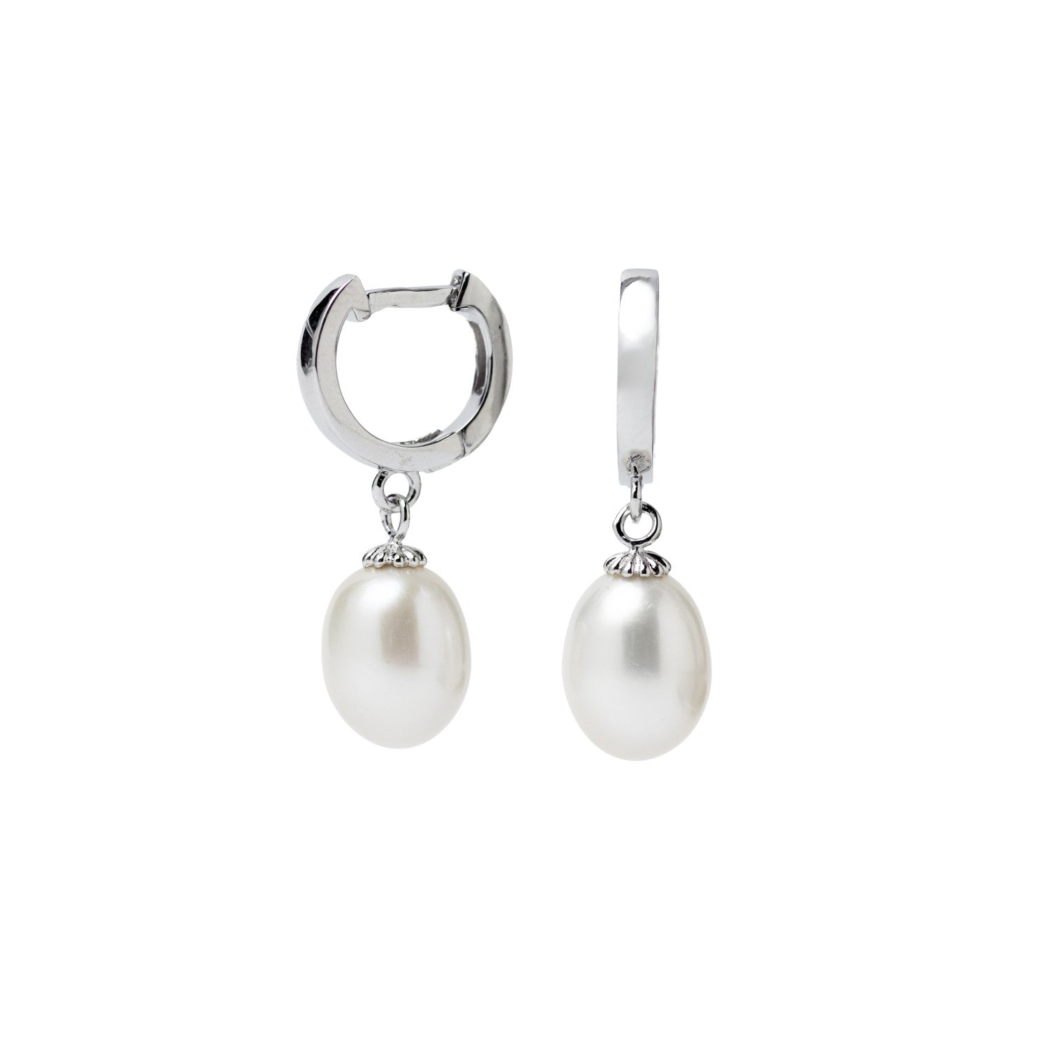 Pendientes aro de plata con perla colgante