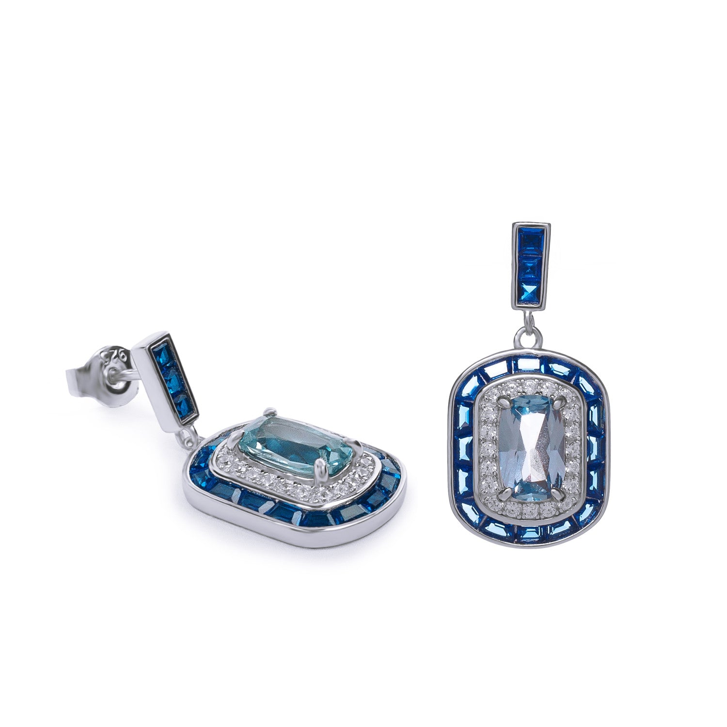 Boucles d'oreilles ovales en pierre colorée dans les tons bleus