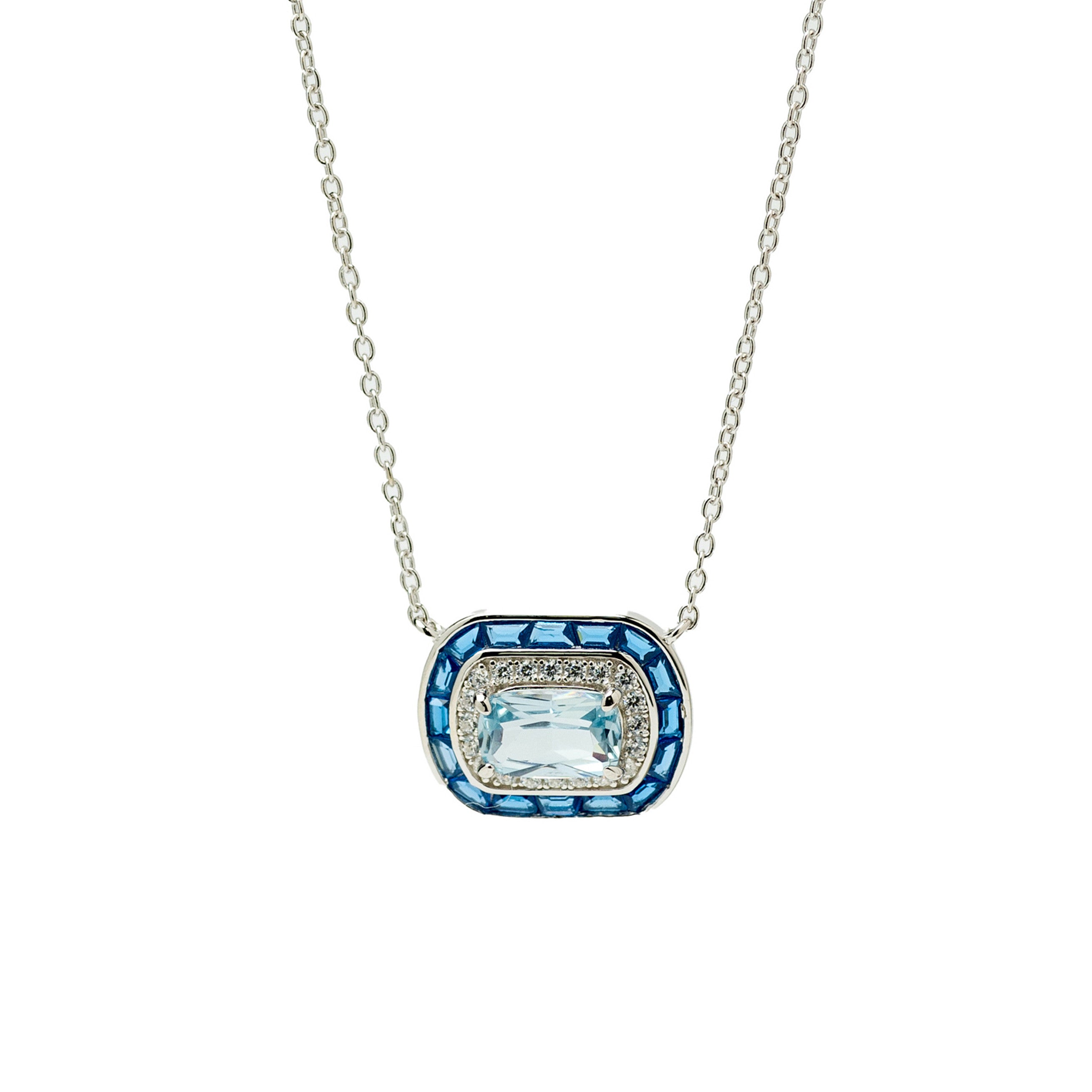 Necklaces with rectangular design stones in a blue tone