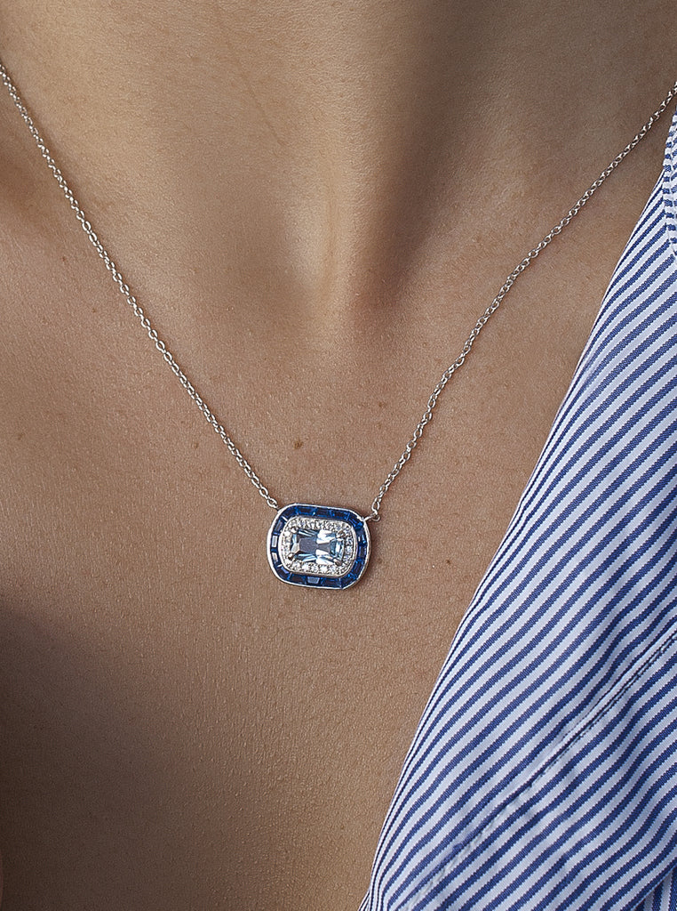 Necklaces with rectangular design stones in a blue tone