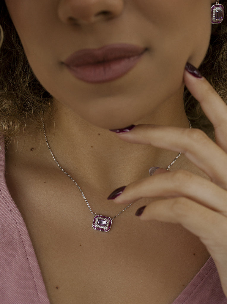 Collares con piedras diseño octogonal tono amatista