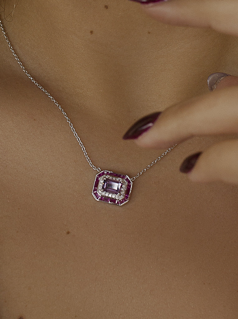 Collares con piedras diseño octogonal tono amatista