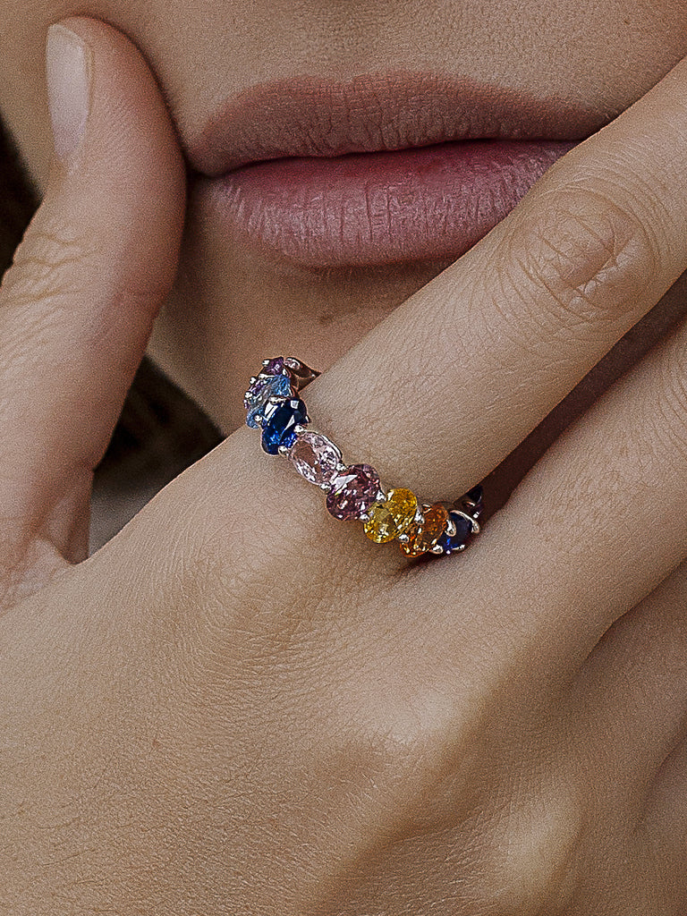 Rings with multicolored stones, romantic design