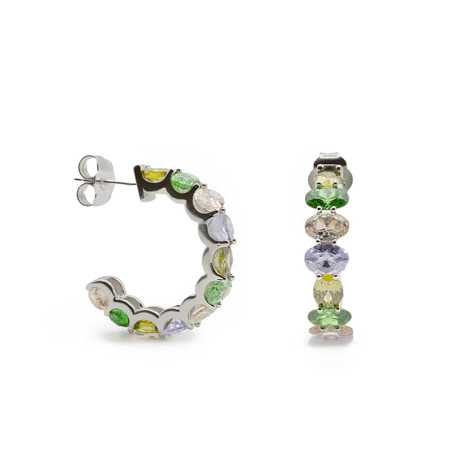 Hoop earrings with stones in vibrant colors