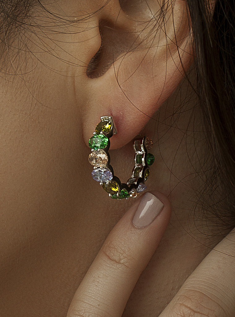 Hoop earrings with stones in vibrant colors