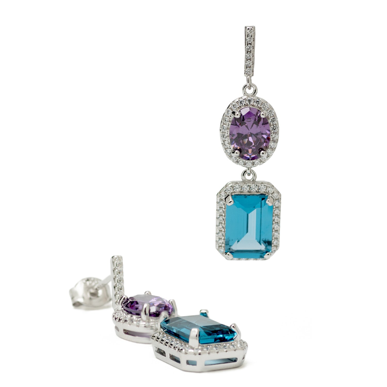 Pendientes de piedras de colores amatista y aguamarina