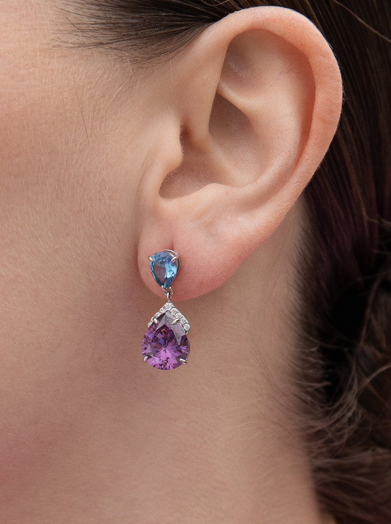 Pendientes de piedras de colores amatista talla pera