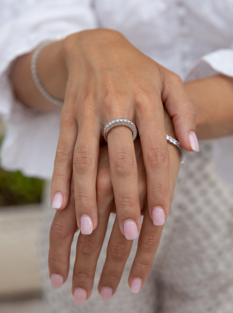 Elegant double-design silver zircon rings