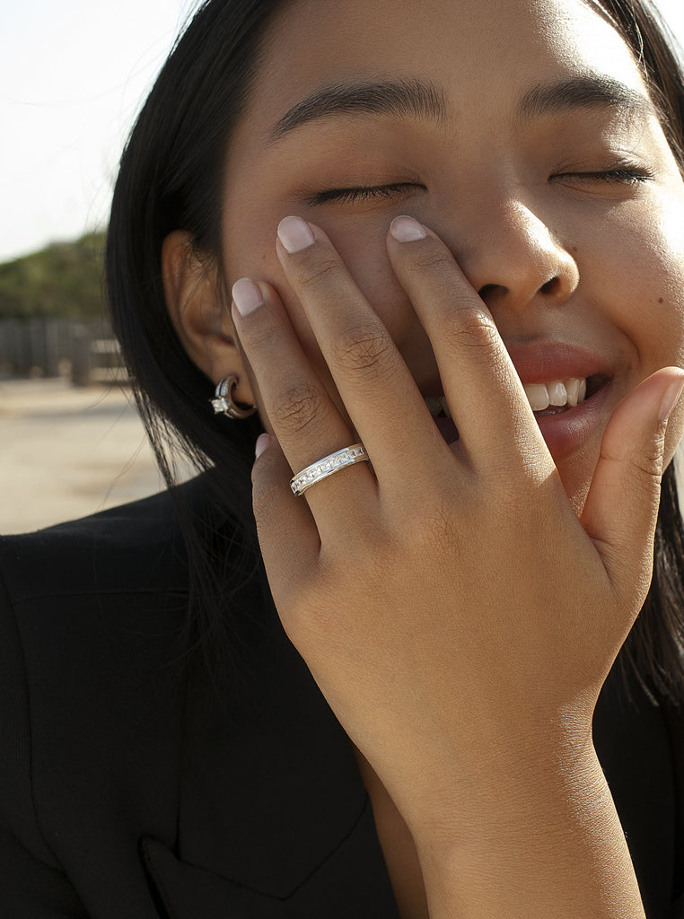 Elegant double-design silver zircon rings