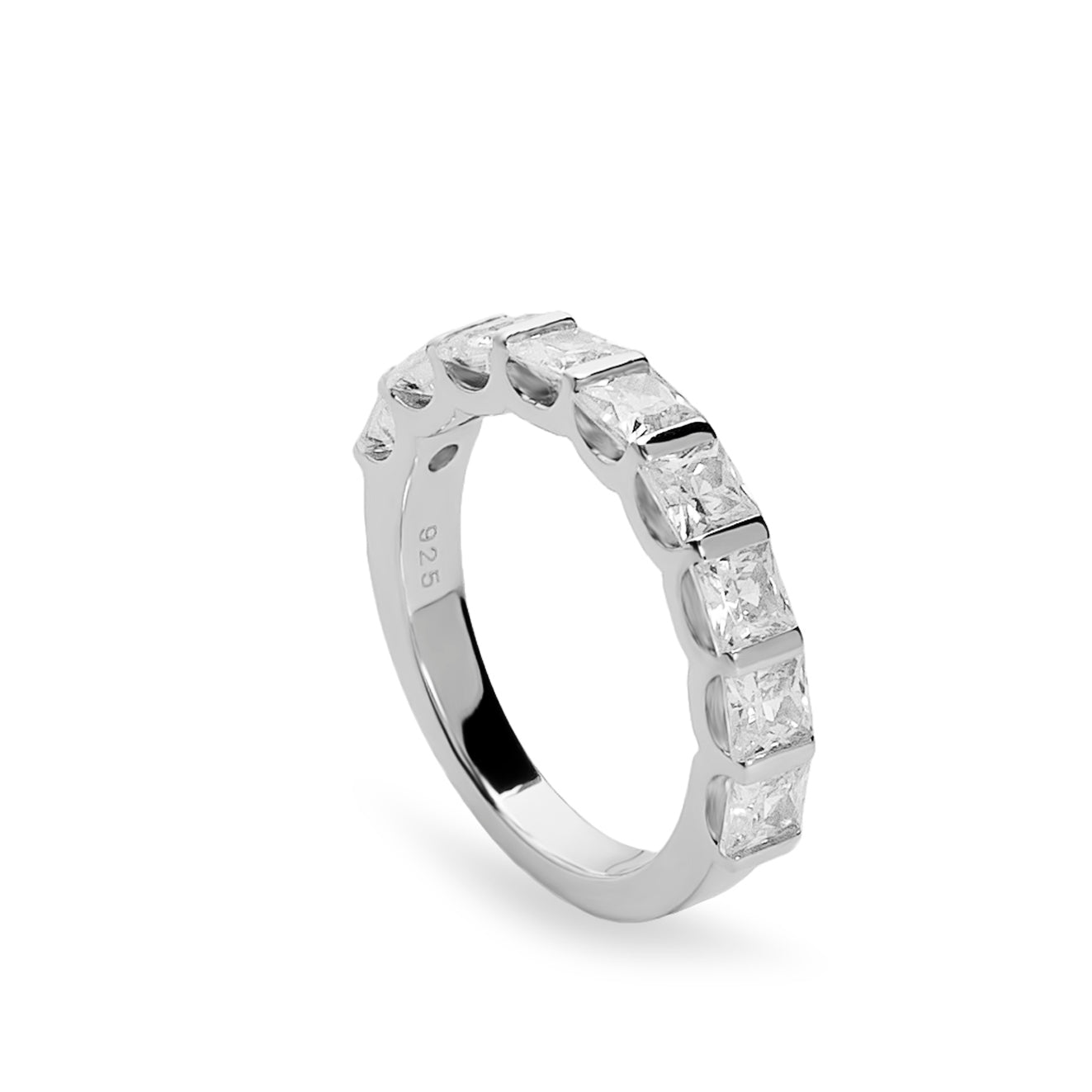 Anillos circonitas de plata con diseño cuadrado