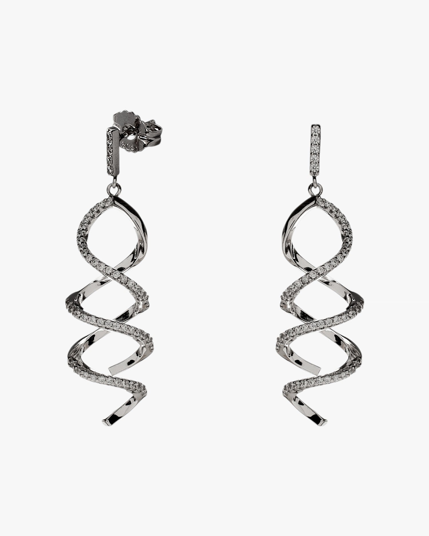 Pendientes largos de plata con diseño en espiral