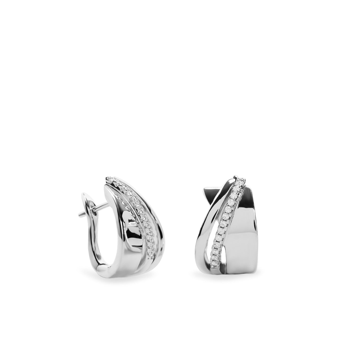 Pendientes aro de plata con circonitas diseño cruzado