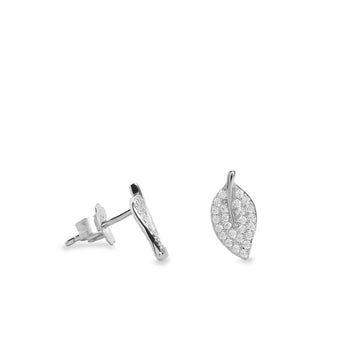 Pendientes pequeños de plata diseño hoja con circonitas