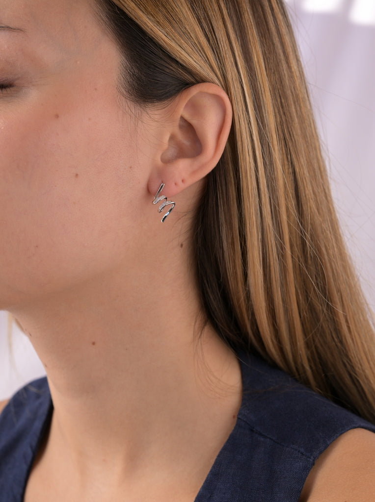 Pendientes de plata pequeños tirabuzón con circonitas