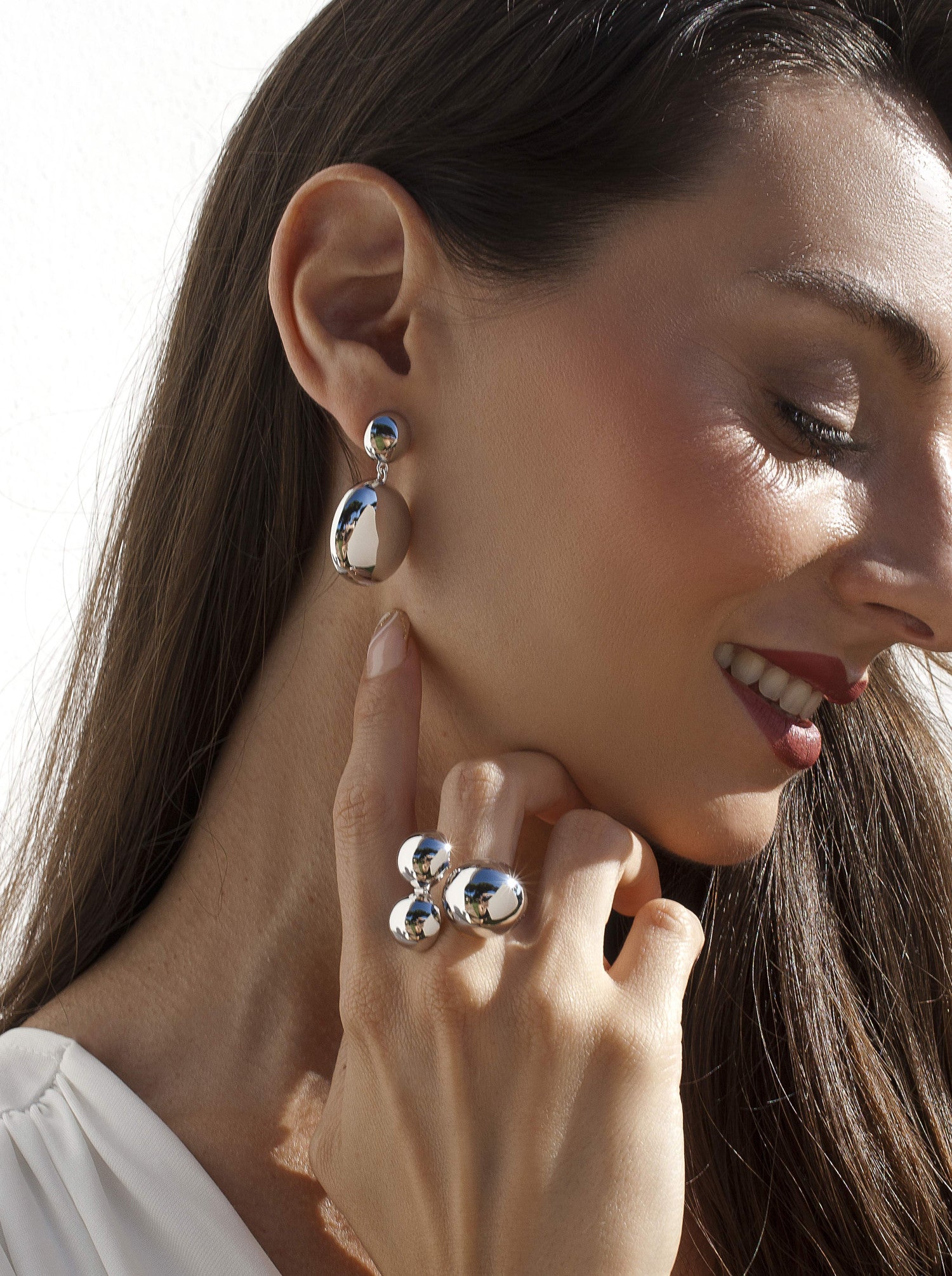 Pendientes originales de plata doble esfera