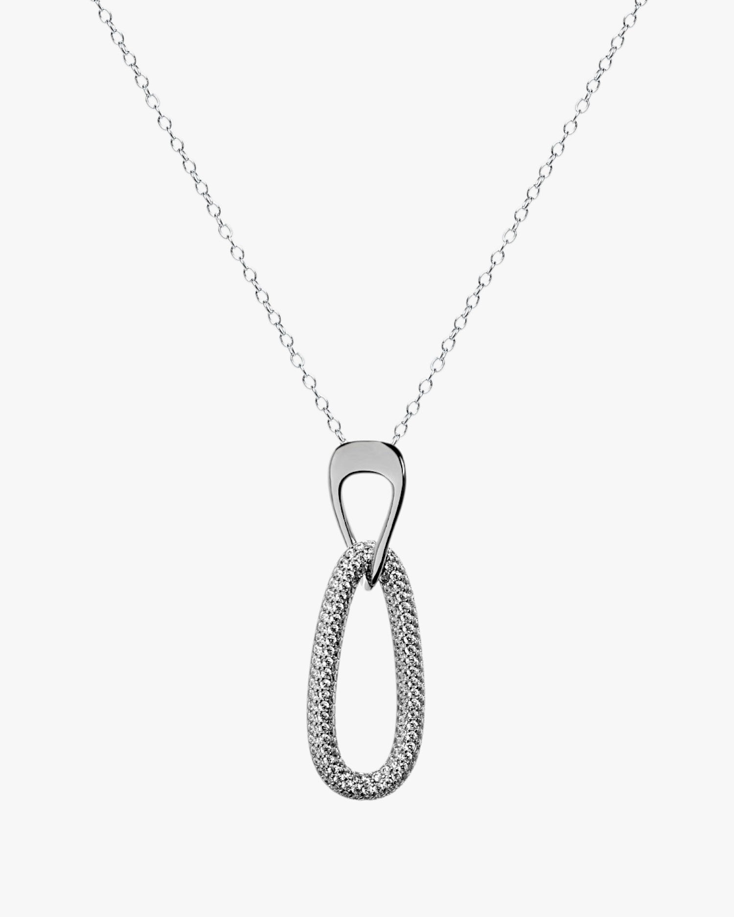Collares largos de plata con circonitas diseño eslabon