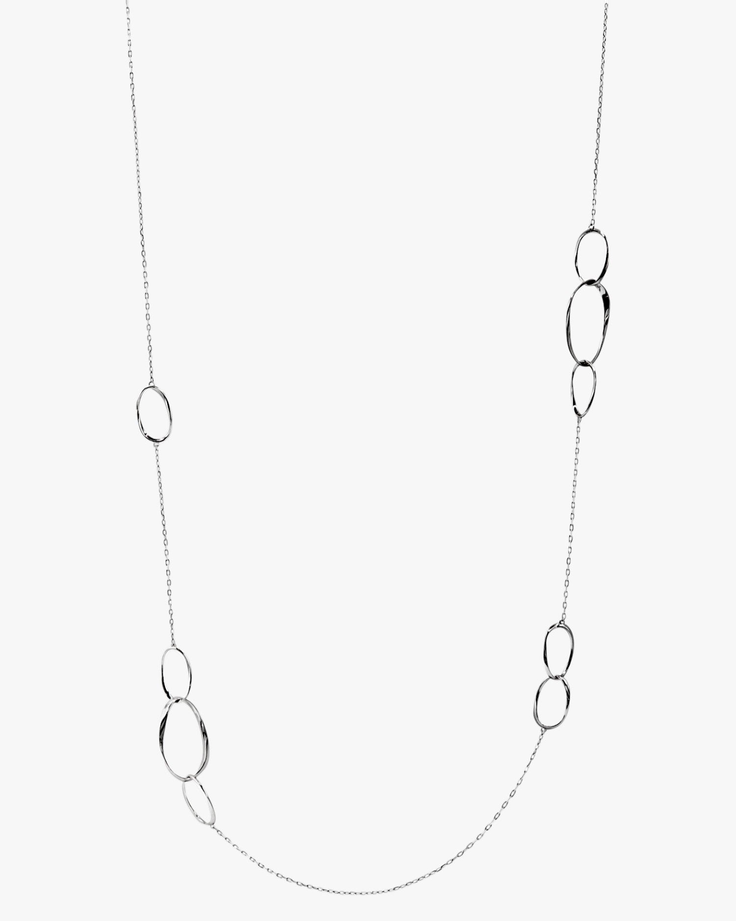 Long silver necklace with hoops