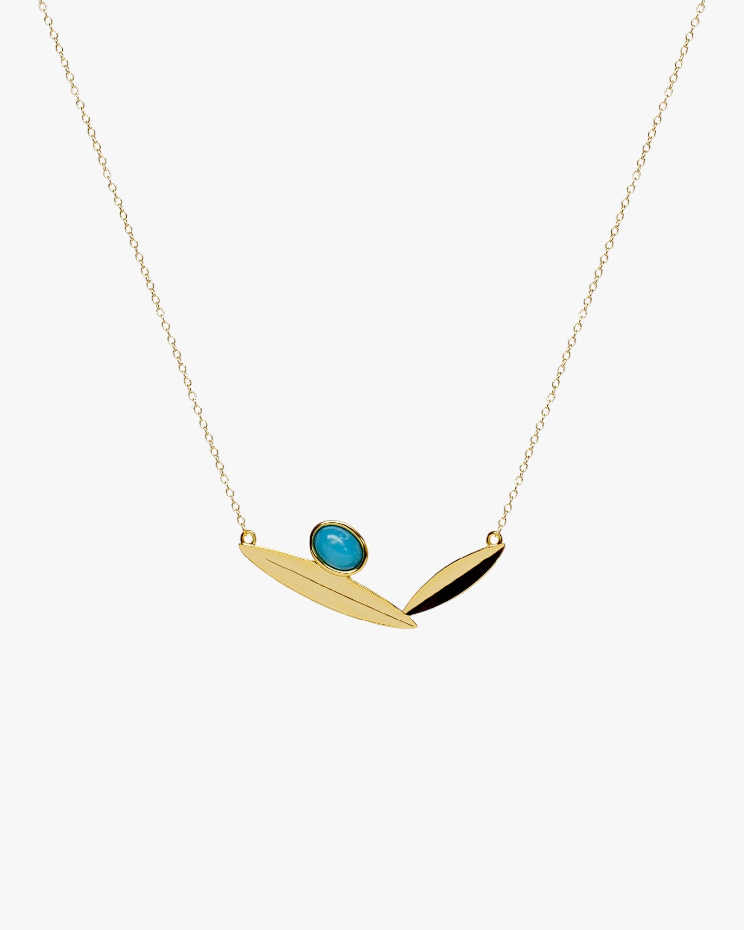 Necklaces with turquoise-toned stones and a leaf design
