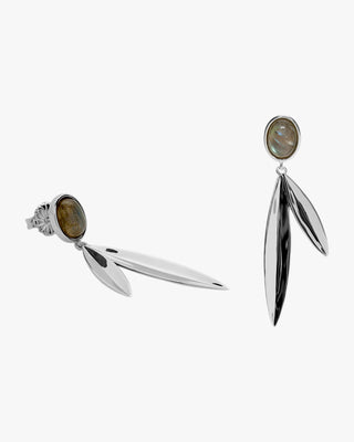 Pendientes largos diseño hojas con piedra labradorita