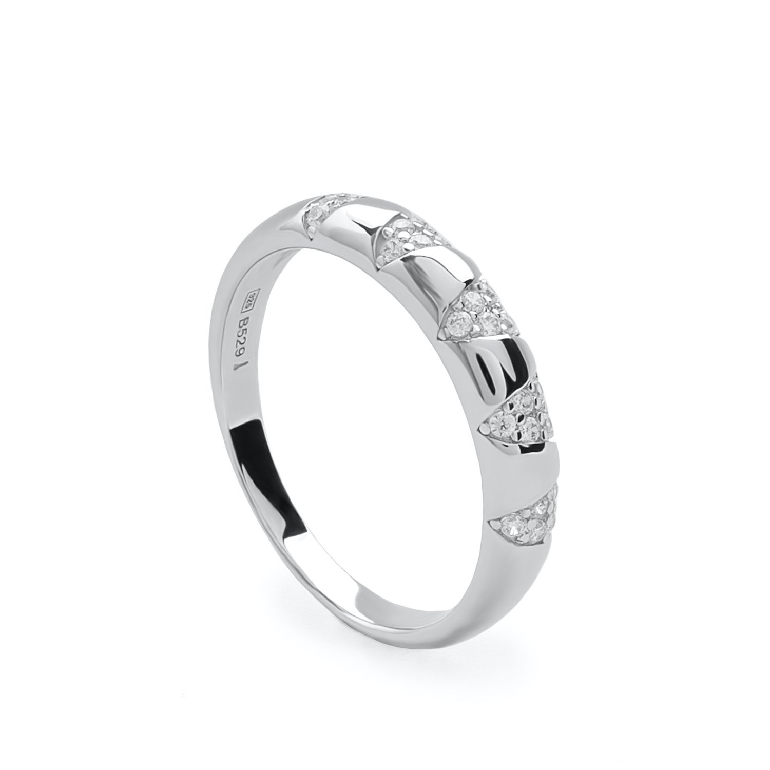 Anillo de plata diseño triangular con circonitas