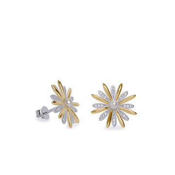 Pendientes bicolor de plata con diseño floral