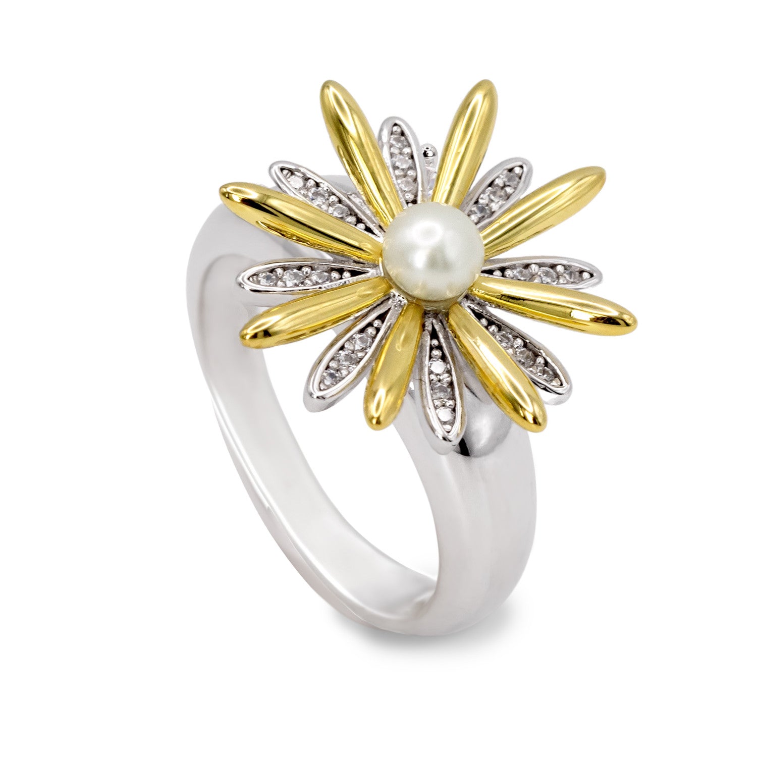 Anillos colgantes bicolor de plata con diseño floral